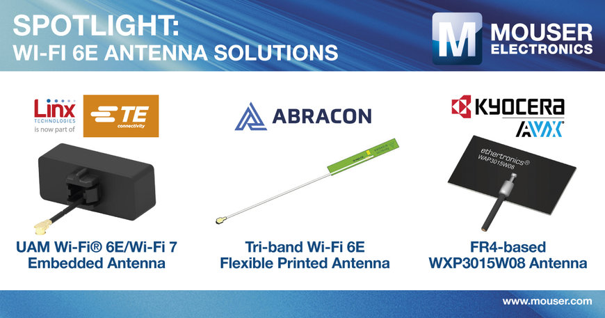 Mouser Electronics élargit sa gamme d’antennes avec de nouvelles solutions Wi-Fi 6E intégrées, flexibles et externes